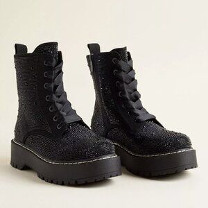 Torrid Betsey Johnson Rhinestone Combat Bootie Boots 13WW